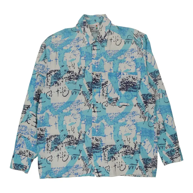 Green Light Patterned Shirt - Large Blue Cotton