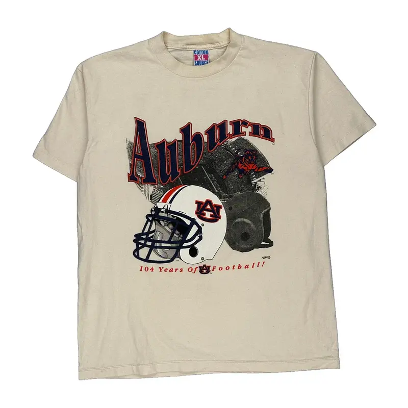 Auburn Football Cotton Source Single Stitch College T-Shirt - XL Cream Cotton