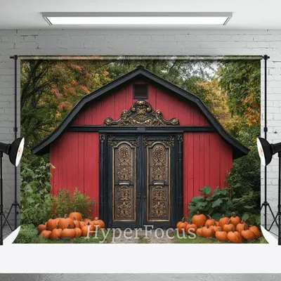 Autumn Forest Pumpkins Luxury Red Barn Backdrop - Aperturee