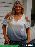 【 Plus Size】ombre Print Cold Shoulder Tee, Casual Fashion T-shirt Tshirt for Summer, Women's Plus Clothing for Daily Wear...