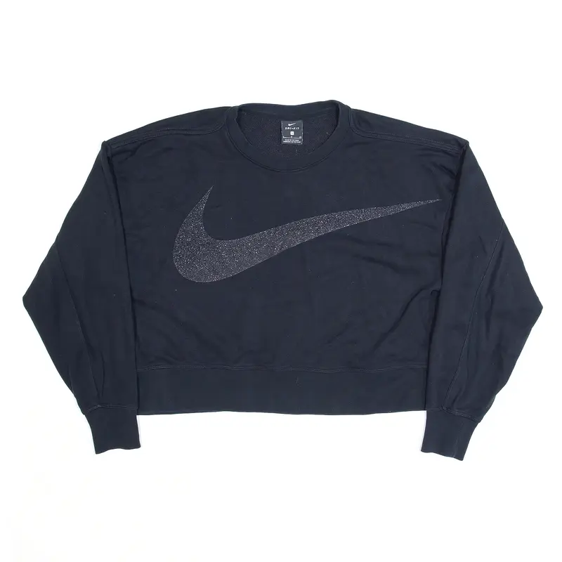 NIKE Glitter Swoosh Cropped Black Sweatshirt Womens S