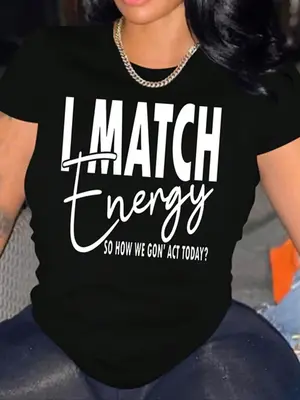 Women's Letter Print Round Neck Tee, Summer Clothes Women Short Sleeve T-Shirt, Graphic Tees, Casual Summer Top for Women, ...