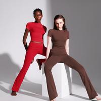 PUMIEY 【New】Women's  Lounge Sets Home Wear Short Sleeve Tops and Fold-Over Flare Pants Casual Outfits Pajama Set Sleepshi...