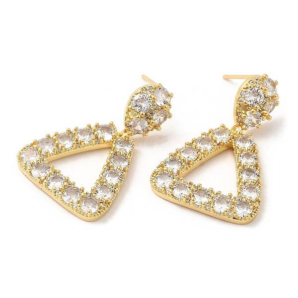 Cubic Zirconia Teardrop with Triangle Dangle Stud Earrings