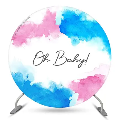 Aperturee Oh Baby Pink Blue Ink Round Baby Shower Backdrop | Circle Background For Party | Baby Shower Round Backdrop | Baby ...