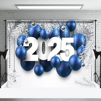 Aperturee Silver Leaves Bells Balloons 2025 Christmas Backdrop