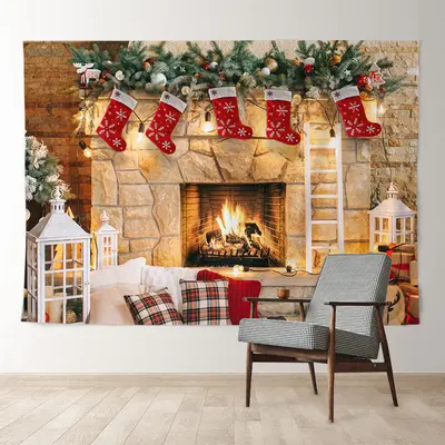 Aperturee Fireplace Light Stock Ladder Christmas Backdrop