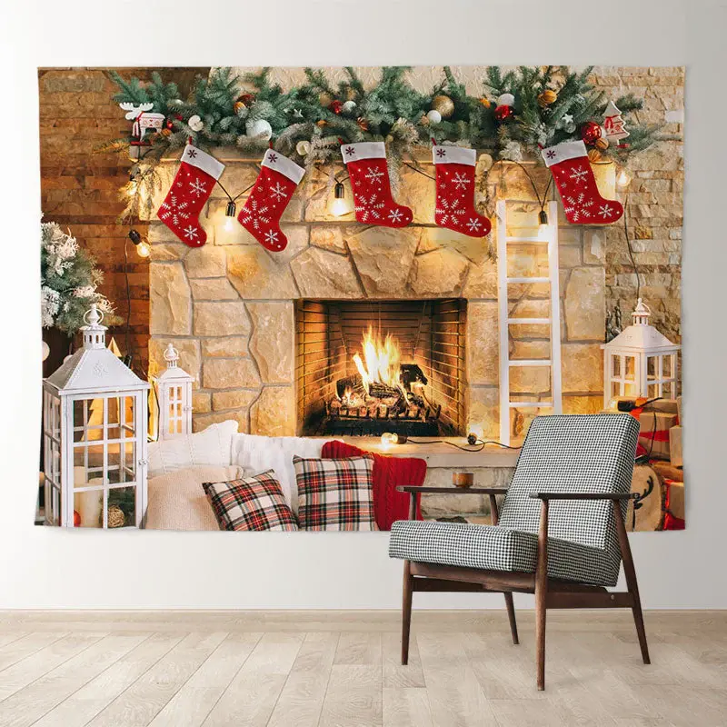 Aperturee Fireplace Light Stock Ladder Christmas Backdrop