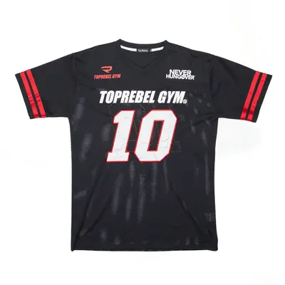 TOPREBEL GYM LA Signed Iris Kyle Black USA V-Neck Short Sleeve Jersey Mens XL