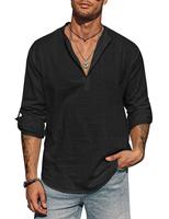Father's Day Gift,COOFANDY B New York Fashion Week Men's Cotton Linen Henley Shirt Long Sleeve Hippie Casual Beach T Shirts M...