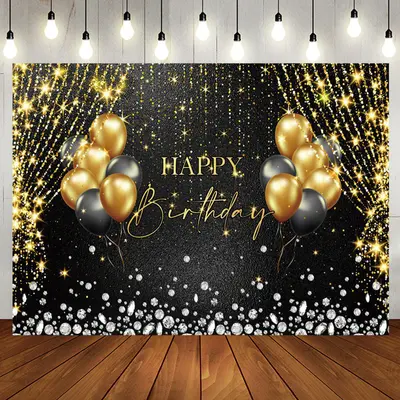 Golden Glitter String Balloon Birthday Backdrop - Aperturee