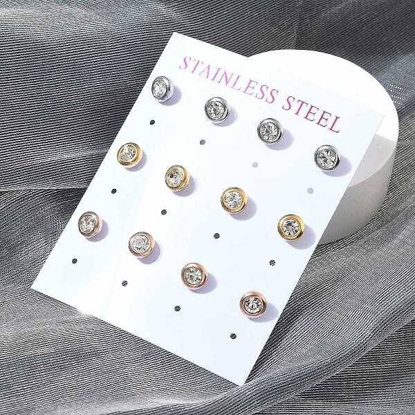 Ion Plating(IP) 304 Stainless Steel Flat Round Stud Earrings
