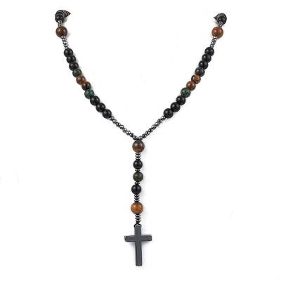 Natural Tiger Eye & Obsidian & Bloodstone Rosary Bead Necklaces