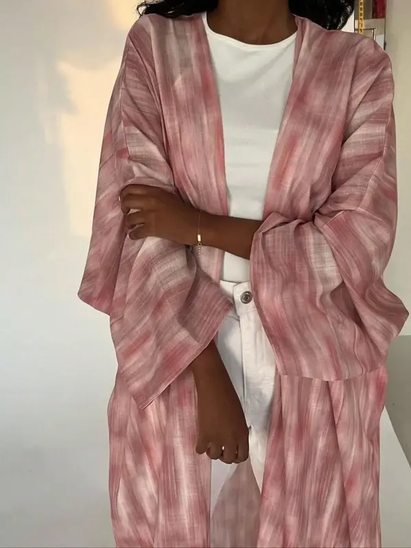 Women's Tie Dye Print Abaya, Casual Muslim Elegant Open Front Outerwear for Daily Wear, Ladies Islamic Clothes for All Seaso...