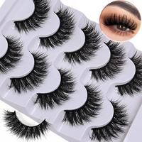 Fluffy False Eyelashes, 5 Pairs Wispy 6D Volume Faux Cluster Lashes, Natural Curling Eye Makeup Strip Lashes, Volumized False...