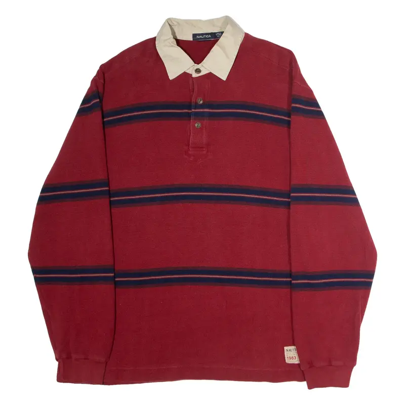 NAUTICA Mens Patterned Jumper Red Striped Collared Waffle Knit XL