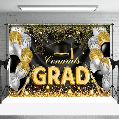 Gold Silver Glitter Balloons Graduation Backdrop - Aperturee