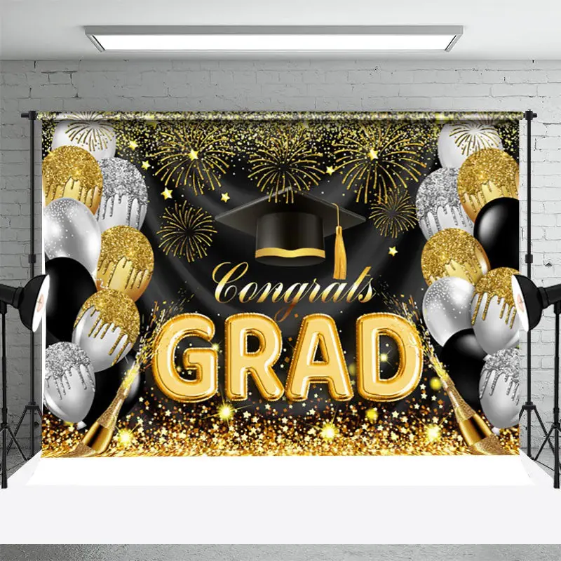 Gold Silver Glitter Balloons Graduation Backdrop - Aperturee