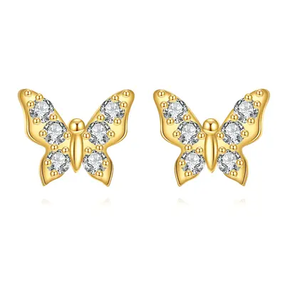 14K Gold Cubic Zirconia Butterfly Stud Earrings