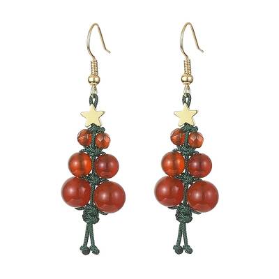 Natural Carnelian & Agate Beaded Christmas Tree Dangle Earrings