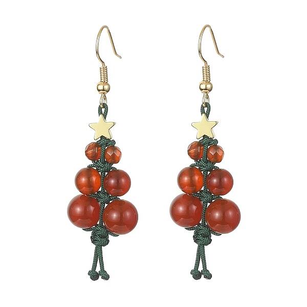 Natural Carnelian & Agate Beaded Christmas Tree Dangle Earrings