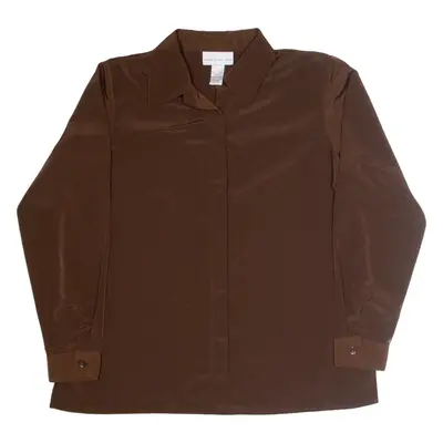 SUSAN GRAVER Formal Blouse Brown Collared Long Sleeve Womens L