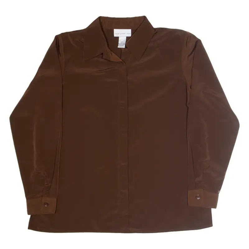 SUSAN GRAVER Formal Blouse Brown Collared Long Sleeve Womens L