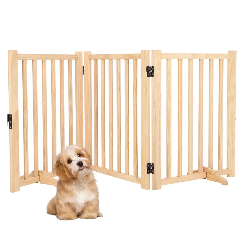 Garvee Wooden Freestanding Dog Gate, Collapsible Pet Gate with Support Feet, Indoor Dog Fence for The House,Doorways, Stairs�...