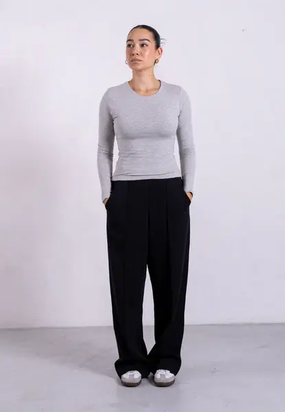 Organic Cotton Crew Long Sleeve T-Shirt, Light Grey Marl | Size: M