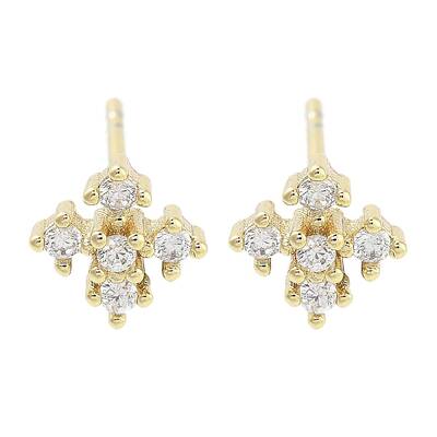 Brass Micro Pave Clear Cubic Zirconia Studs Earring