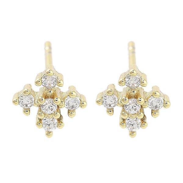 Brass Micro Pave Clear Cubic Zirconia Studs Earring