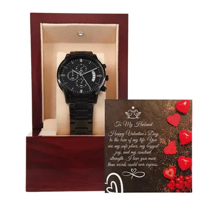 For the Love of Time - Black Chronograph Watch for Husband