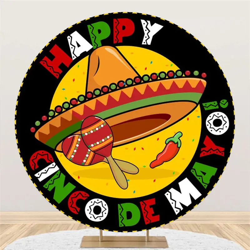 Round Cinco Mayo Backdrop For Mexican Fiesta Party - Aperturee