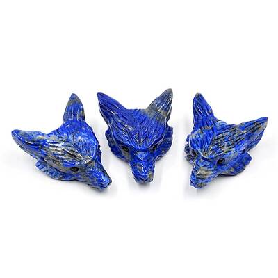 Natural Lapis Lazuli Carved Healing Wolf Head Figurines