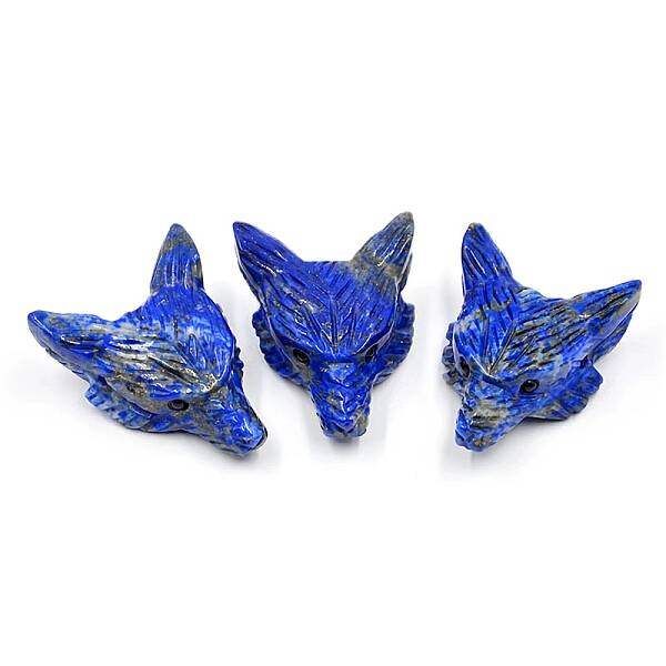Natural Lapis Lazuli Carved Healing Wolf Head Figurines
