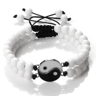 Adjustable Round Natural White Jade Beaded Stretch Bracelet Sets