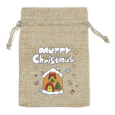 Christmas Printed Burlap Packing Pouches Drawstring Bags