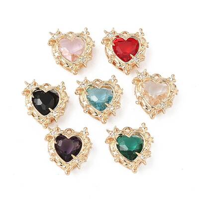 Brass & Glass Micro Pave Cubic Zirconia Pendants
