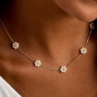 Gold necklaces for women, daisy pearl choker waterproof summer jewelry for beach, hypoallergenic cute flower necklace for her