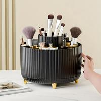 360° Rotating Makeup Organizer - 1pc Plastic Cosmetic Storage with 5 Compartments - Multi-Functional Holder for Brushes, Lip...
