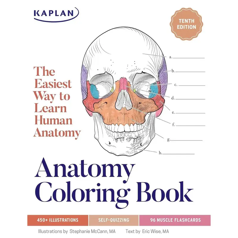 Anatomy Coloring Book with 450+ Realistic Medical Illustrations with Quizzes for Each (Kaplan Test Prep) Tenth Edition - Pape...