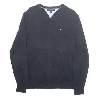 TOMMY HILFIGER Mens Jumper Black V-Neck Tight Knit M