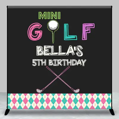 Mini Golf Black Custom Name 5th Birthday Backdrop