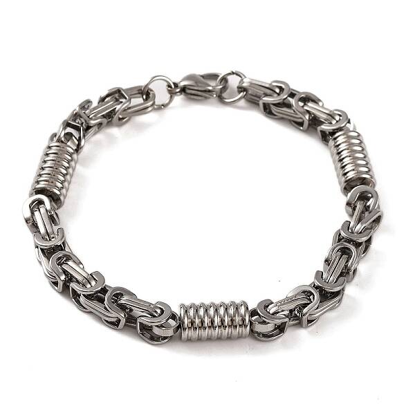 Tarnish Resistant 201 Stainless Steel Column Byzantine Chain Bracelets