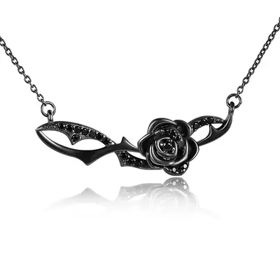 Sterling Silver with Black Rhodium Rose Pendant Necklace
