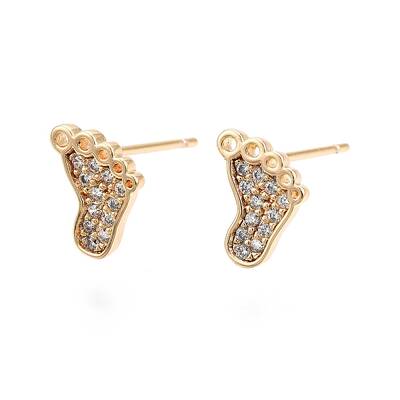 Clear Cubic Zirconia Footprint Stud Earrings