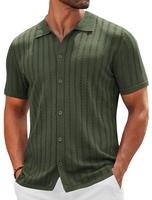 COOFANDY Men's Knit Shirts Short Sleeve Button Down Polo Shirt Vintage Casual Summer Beach Shirts