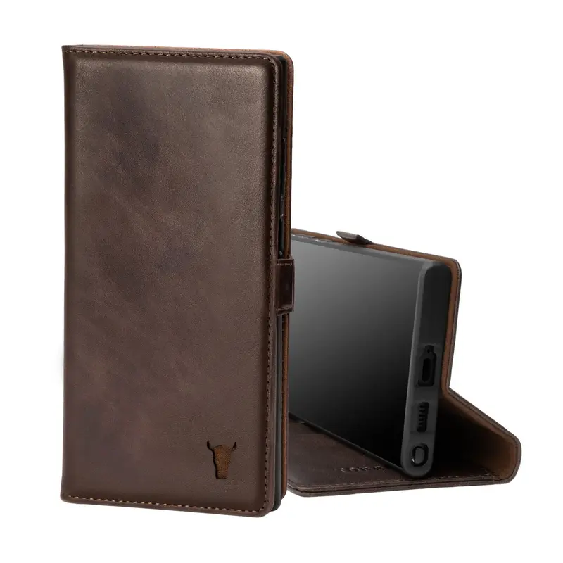 Samsung Galaxy S22 Ultra Leather Wallet Case (with Stand Function) - Dark Brown