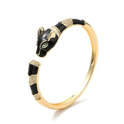 Leopard Brass Micro Pave Cubic Zirconia Bangles for Women