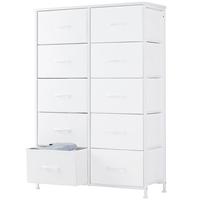 Tall Fabric Storage Tower Dresser with 10 Drawers and Wood Top for Bedroom